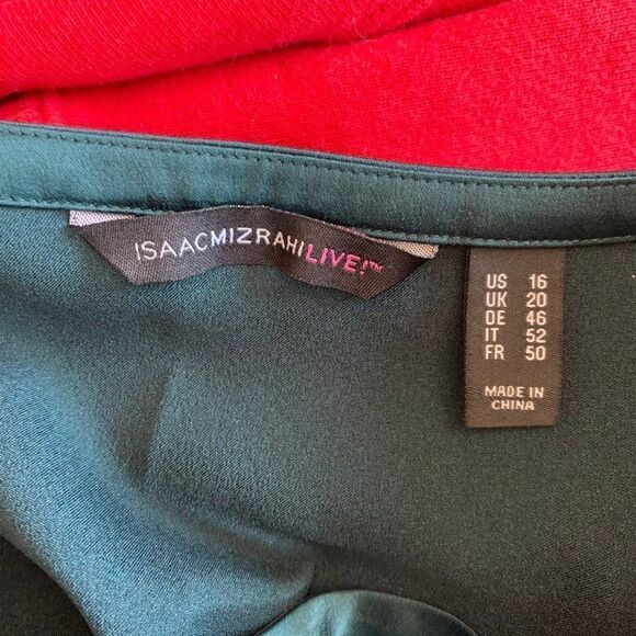 Womens Blouse Top Dark Green Long Sleeves Isaac Mizrahi Live! Size 16 Holiday - Picture 5 of 7